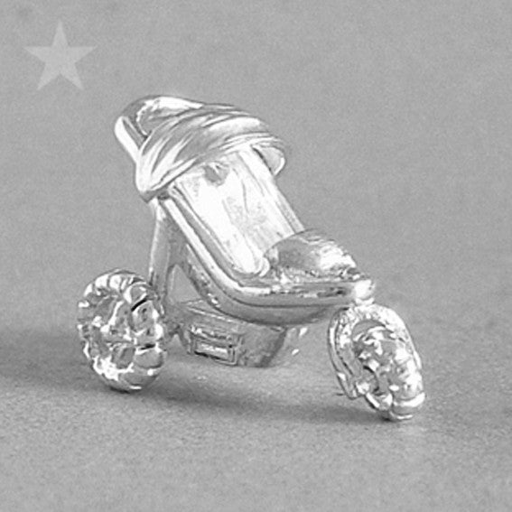 Sterling Silver or Gold Baby Stroller Pushchair Charm Pendant