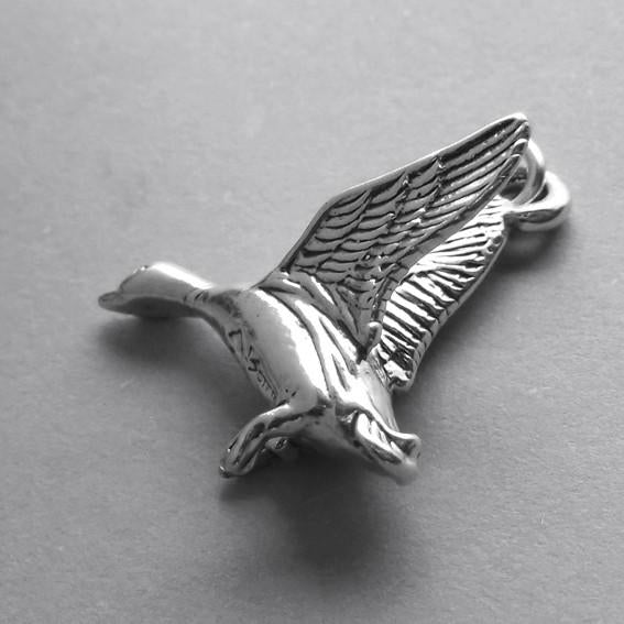 Duck flying charm 925 sterling silver pendant
