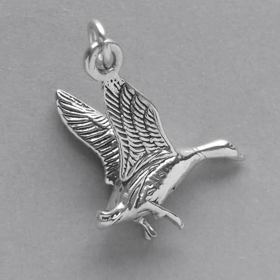 Duck in flight charm 925 sterling silver pendant