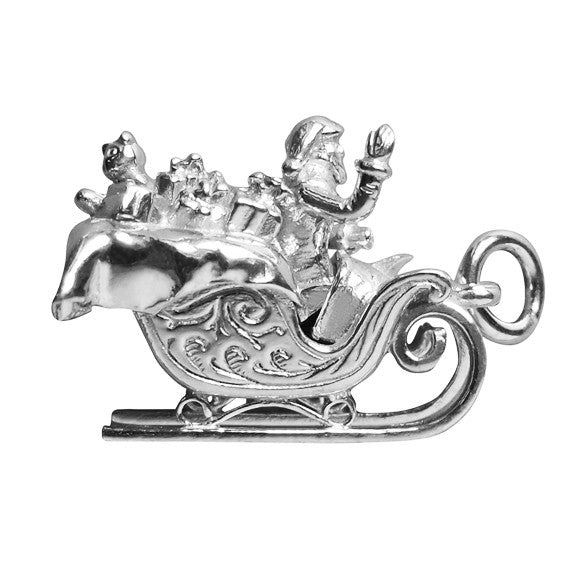 Santa Claus in Sleigh Charm Sterling Silver or Gold Pendant