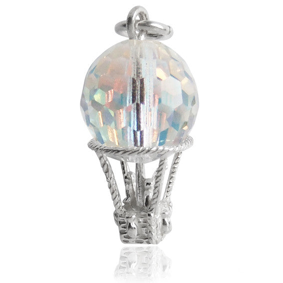 Hot Air Balloon Charm Pendant Sterling Silver Crystal