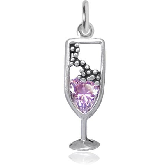 Pink Crystal Champagne Charm Sterling Silver