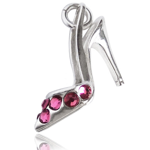 Sterling Silver Pink Crystal Stiletto Shoe Charm Pendant