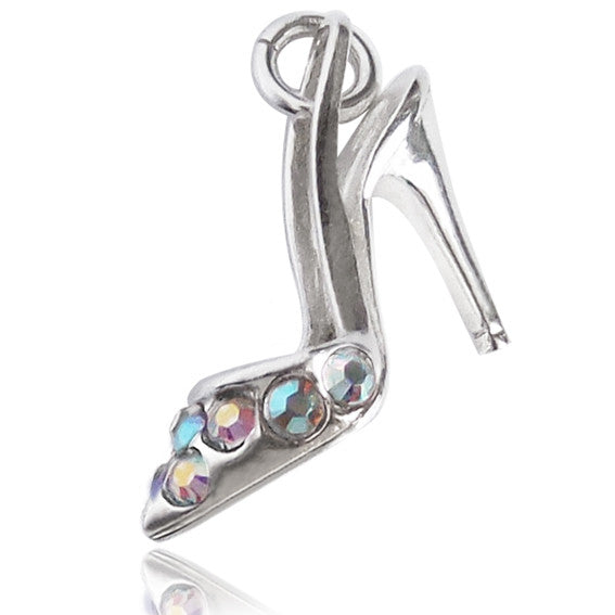 Sterling Silver Crystal AB Stiletto Shoe Charm Pendant