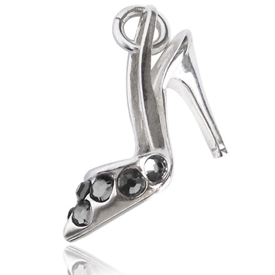 Sterling Silver Grey Crystal Stiletto Shoe Charm Pendant