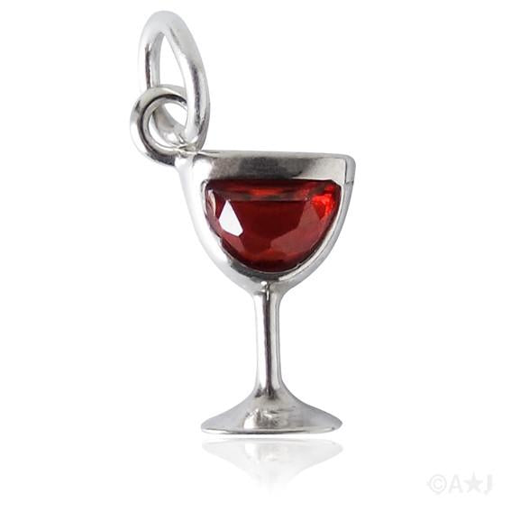 Red wine glass charm 925 silver sterling pendant