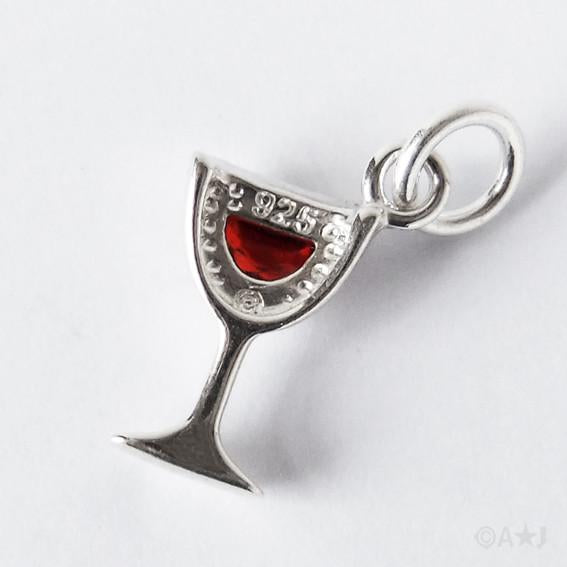 Red wine glass charm 925 silver sterling pendant