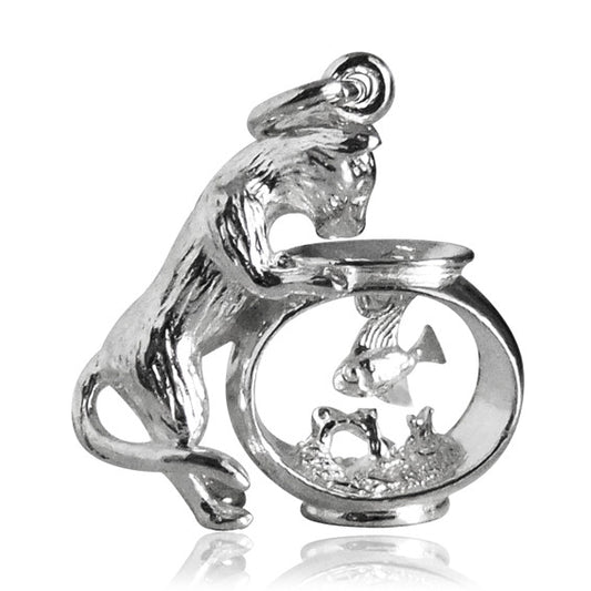 cat and fishbowl charm