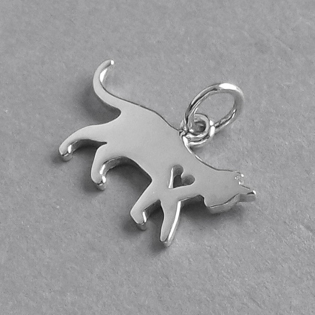 cat silhouette with heart charm