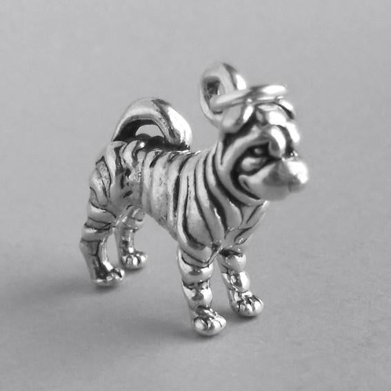 Shar Pei Dog Charm 925 Sterling Silver Pendant