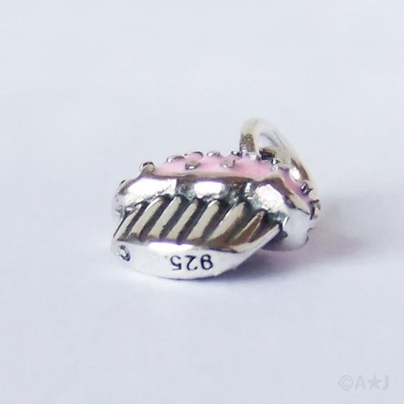 Iced cupcake muffin charm sterling silver pink enamel
