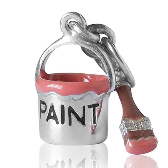 Pot of Pink Paint Charm Pendant Sterling Silver Enamel