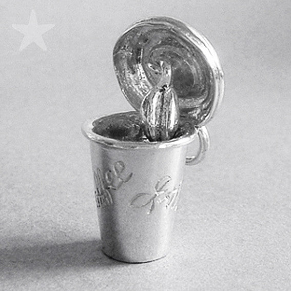 Opening Coffee Takeaway Cup Charm in Sterling Silver or Gold | Silver Star Charms