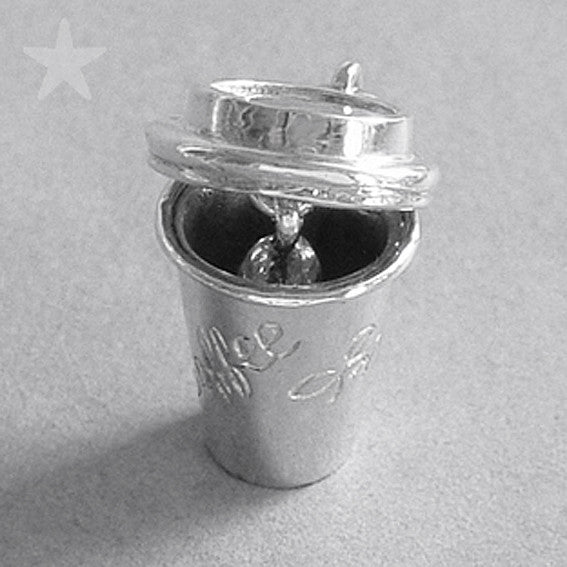Opening Coffee Takeaway Cup Charm in Sterling Silver or Gold