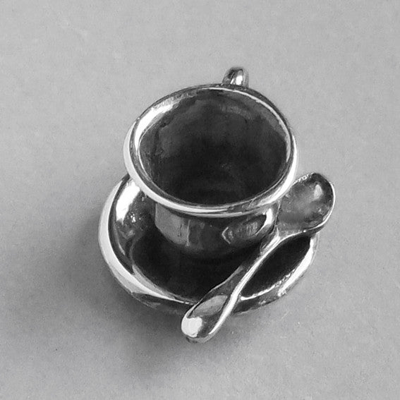 Sterling Silver Cup Saucer and Spoon Charm