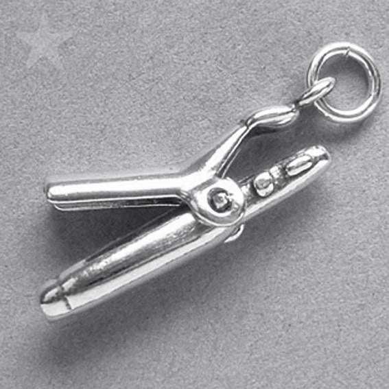 Sterling Silver Hair Curling Tongs Charm Pendant