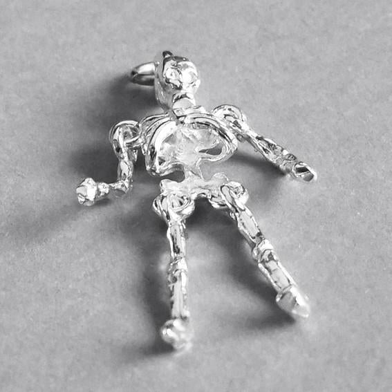 Moving Skeleton Charm in Sterling Silver or Gold
