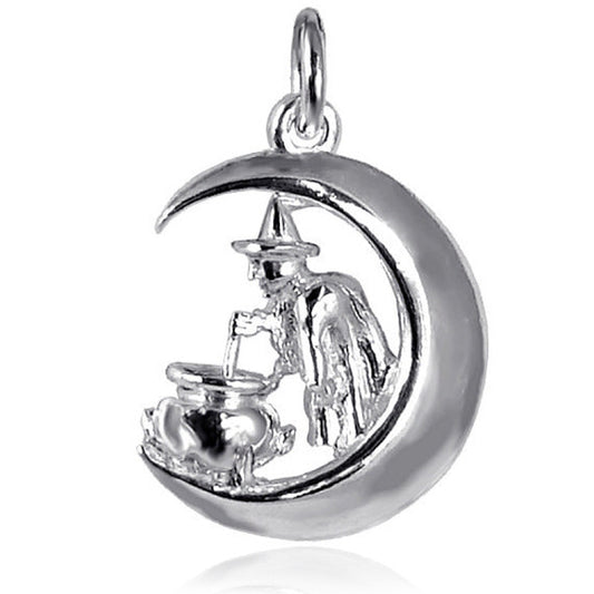witch on moon charm