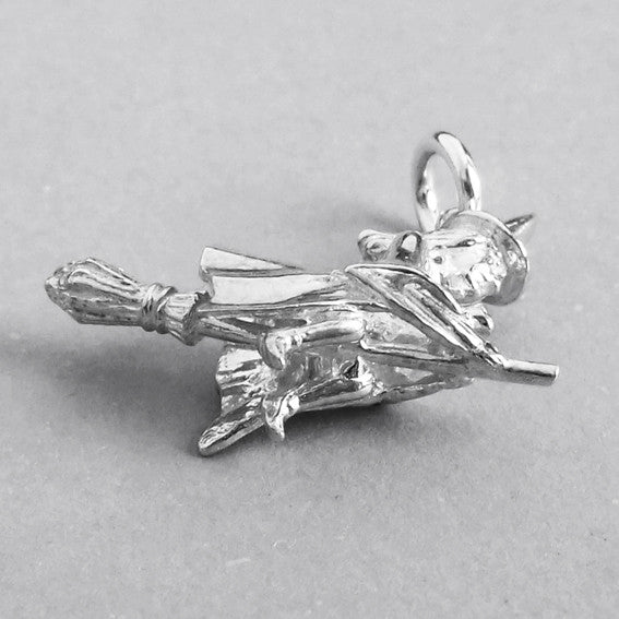 10 Witch Charms with Her Hat and Broom in Silver Metal 13 x 10 mm Identical on Both Sides for Your Jewelry Creations
