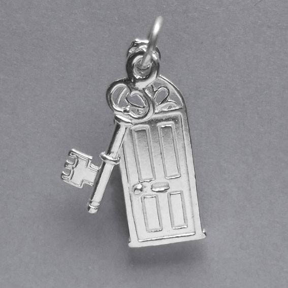 Front Door and Key Charm Sterling Silver or Gold Pendant