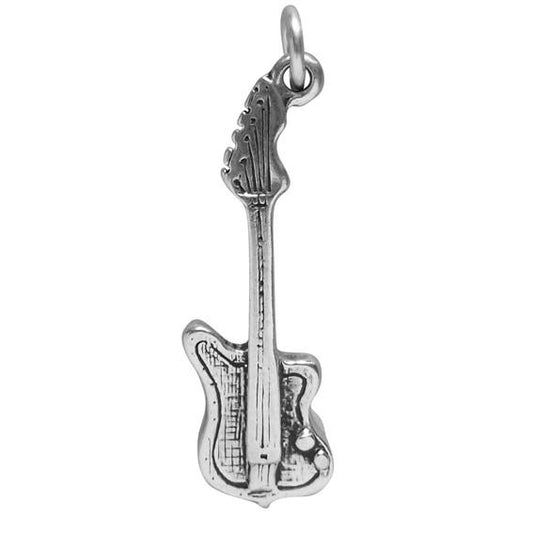 Electric Guitar Charm Sterling Silver Music Pendant