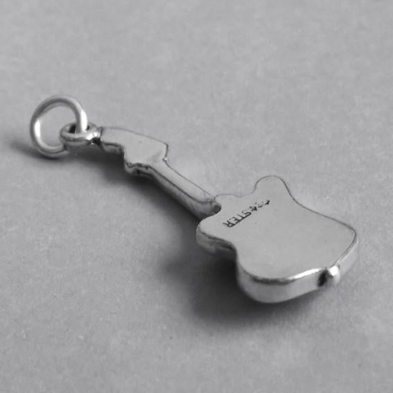 Electric Guitar Charm Sterling Silver Music Pendant