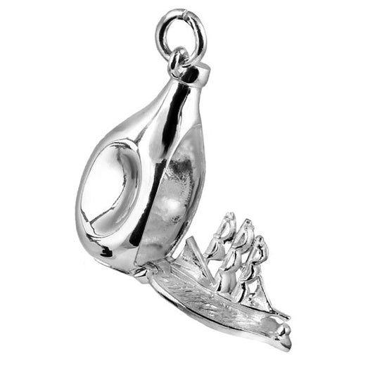 Opening Ship in a Bottle Charm in Sterling Silver and Gold