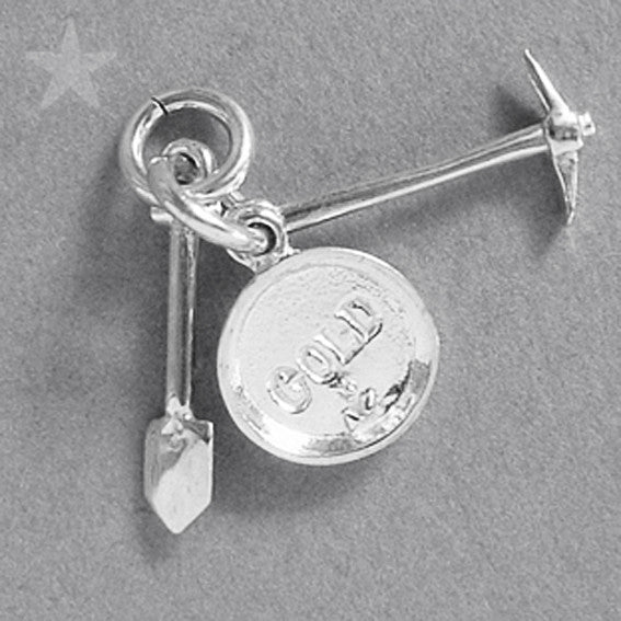 Sterling Silver Gold Pan Pick and Shovel Charm Pendant