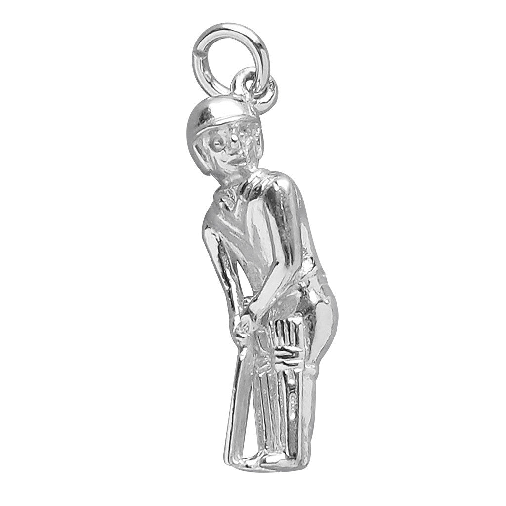Man playing cricket charm sterling silver or gold pendant | Silver Star Charms