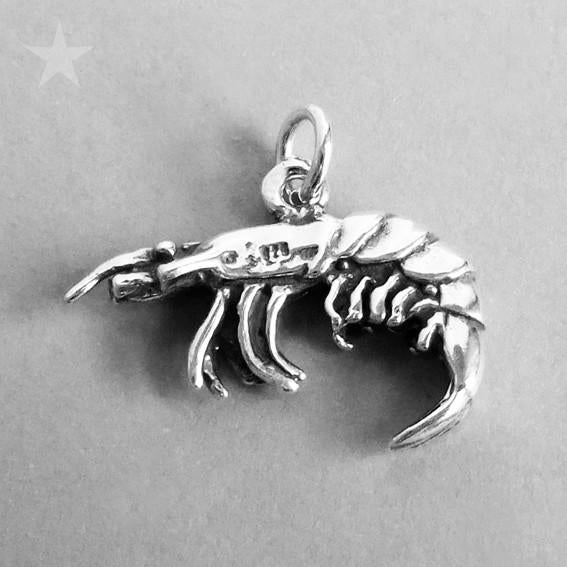 Prawn Charm Sterling Silver Shrimp Pendant | Charmarama