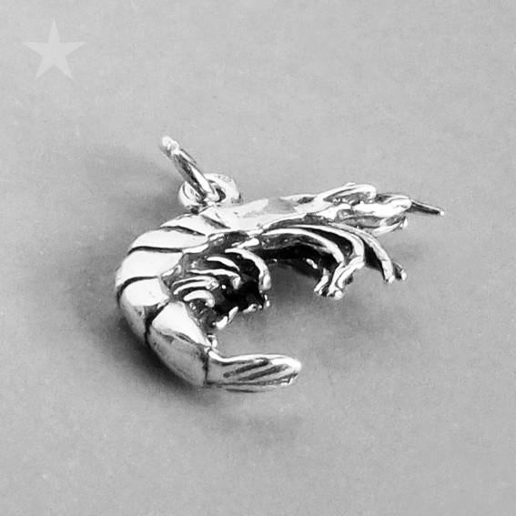 Prawn Charm Sterling Silver Shrimp Pendant | Charmarama