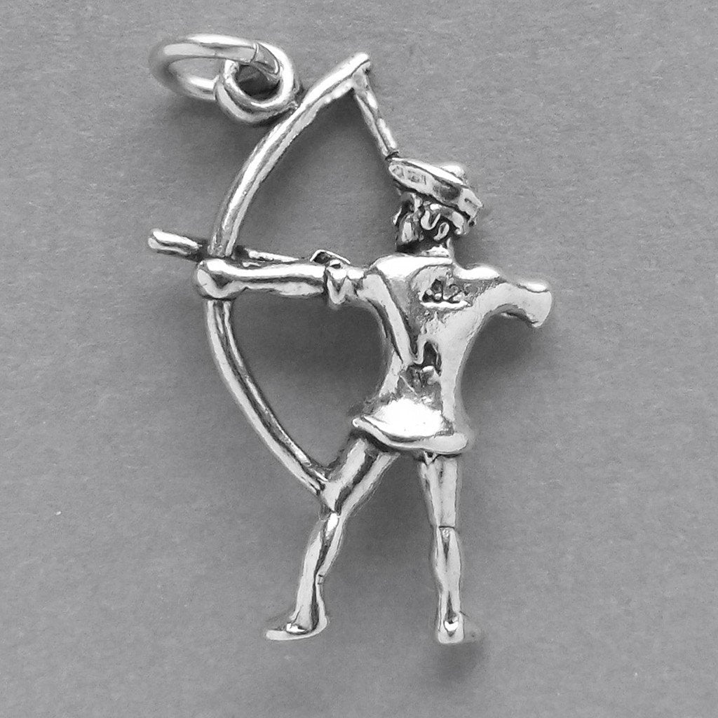 Archer Bow and Arrow Charm Sterling Silver Archery Pendant | Charmarama