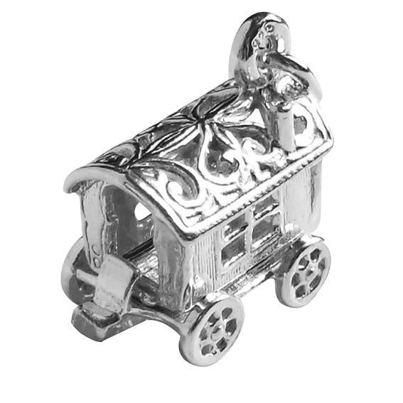 Gypsy Romany Fortune Teller Wagon Charm Sterling Silver or Gold