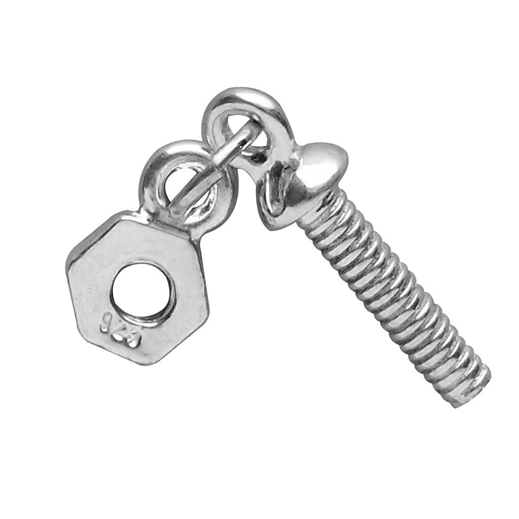 Nut and Bolt Charm Pendant in Sterling Silver or Gold | Charmarama