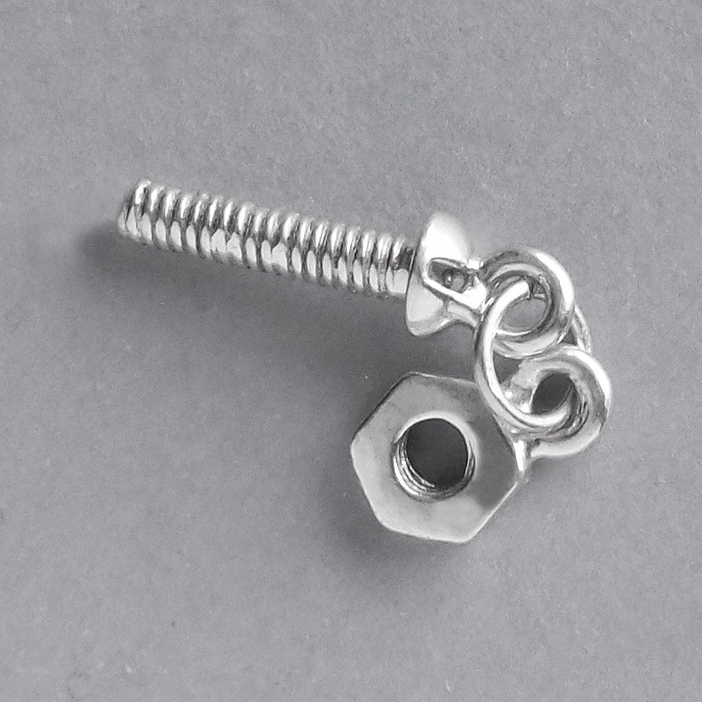 Nut and Bolt Charm Pendant in Sterling Silver or Gold | Charmarama