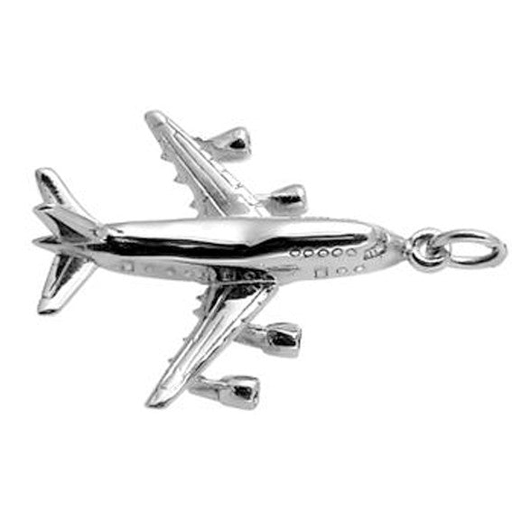 Jumbo Jet Aeroplane Charm in Sterling Silver or Gold