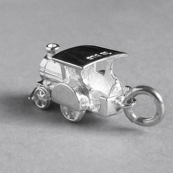 Moving Train Charm in Sterling Silver or Gold