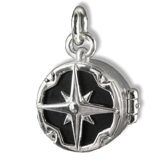 Working Compass Charm Pendant in Sterling Silver or Gold