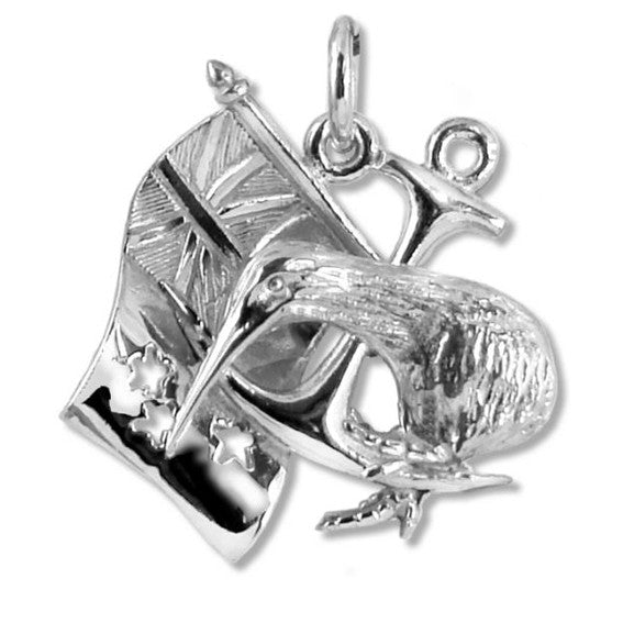 New Zealand Anchor Flag Kiwi Charm in Sterling Silver or Gold | Silver Star Charms