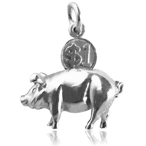 Piggy Bank Money Box Charm with Moving Coin