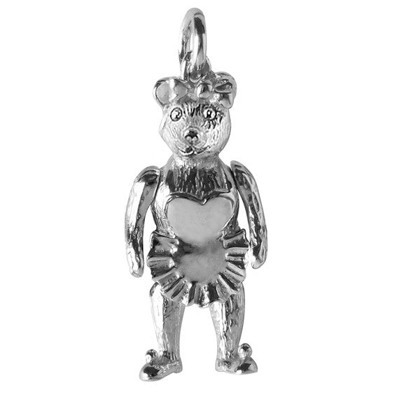 Moving Teddy Bear Charm in Sterling Silver or Gold