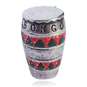 Vintage Silver Enamel Bongo Drum Charm Pendant