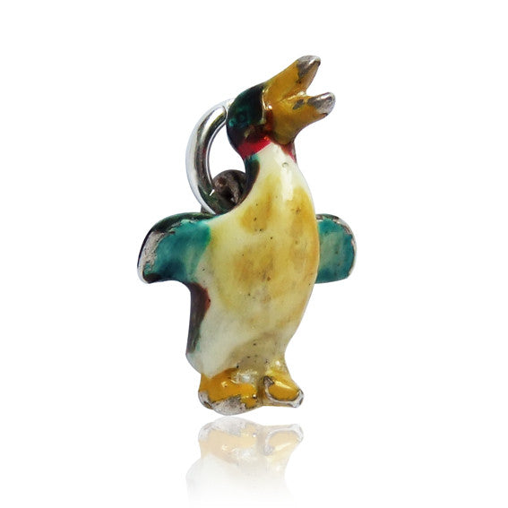 Vintage Art Deco Silver Enamel Duck Charm