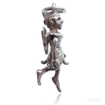 Vintage moving mechanical silver flower fairy charm