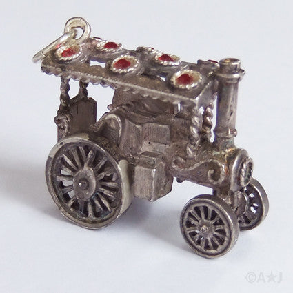 Vintage silver Nuvo traction engine charm pendant