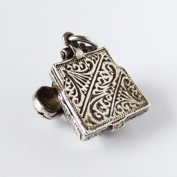 Vintage silver opening telephone charm pendant