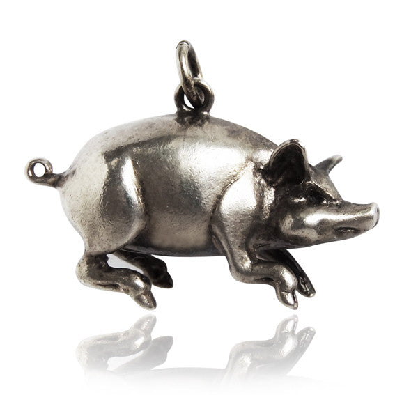 Vintage Silver Pig Charm Pendant