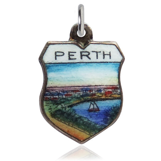 Vintage enamel silver Perth Australia travel shield