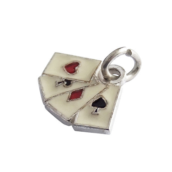 Vintage German Enamel Playing Cards Charm | Silver Star Charms