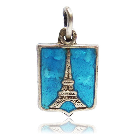 Eiffel Tower Paris France Travel Souvenir Charm Silver Enamel Pendant